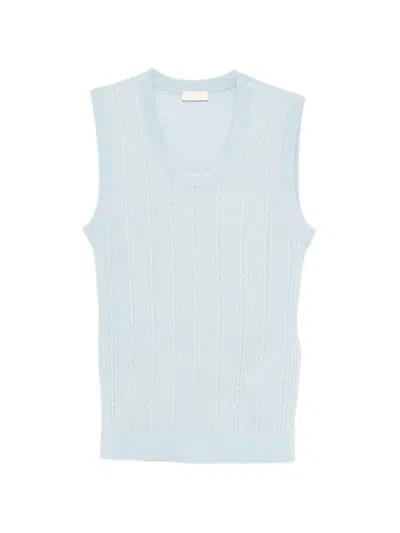 Liu •jo Ribbed Knitted Top In Blue