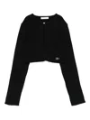 Liu •jo Ribbed Logo-plaque Cardigan In Black