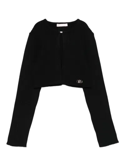Liu •jo Kids' Ribbed Logo-plaque Cardigan In Black