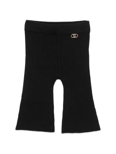 Liu •jo Babies' Ribbed Logo-plaque Trousers In Black