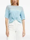 Liu •jo Ribbed-panel Mesh Sweater In Blue