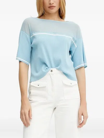 Liu •jo Ribbed-panel Mesh Sweater In Blue