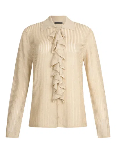 Liu •jo Ribbed Ruffled Blouse In Neutral