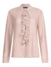 Liu •jo Ribbed Ruffled Knit Shirt In Pink