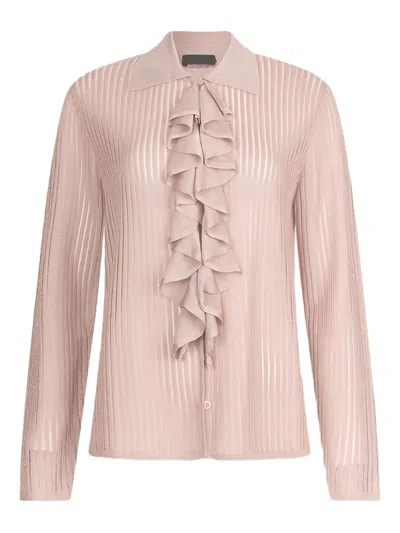 Liu •jo Ribbed Ruffled Knit Shirt In Pink