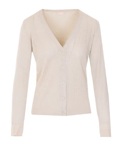 Liu •jo Liu Jo Ribbed V-neck Cardigan In Neutral