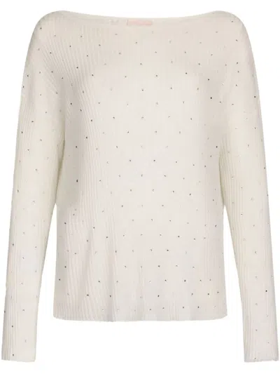 Liu •jo Liu Jo Ribbed White Sweater With Off-shoulder Neckline