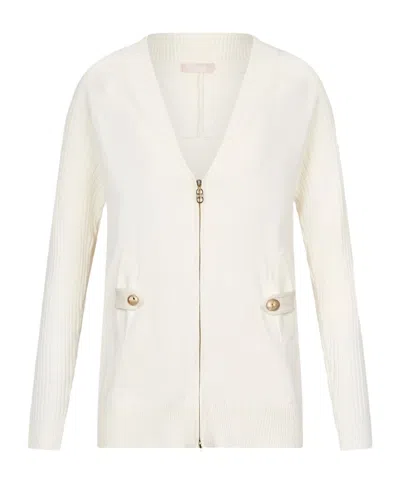 Liu •jo Ribbed Zipper Sweater In White