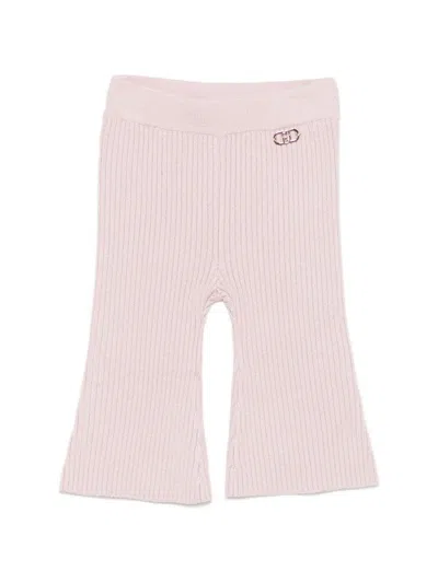 Liu •jo Babies' Ribbed-knit Flared Trousers In Pink