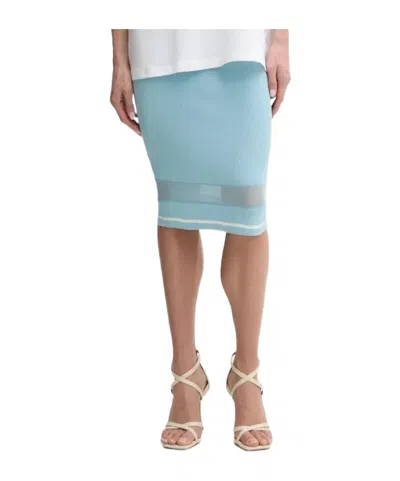 Liu •jo Ribbed-knit Mesh-insert Skirt In Blue