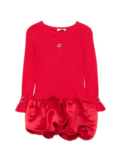 Liu •jo Kids' Ribbed-knit Puff-skirt Dress In Red