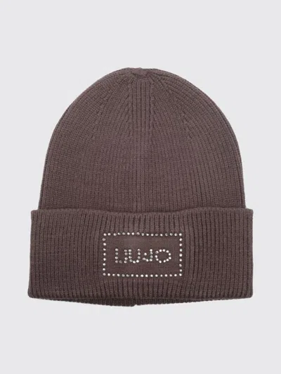 Liu •jo Liu Jo Rib-knit Beanie With Cuff And Rhinestone Logo In Gray
