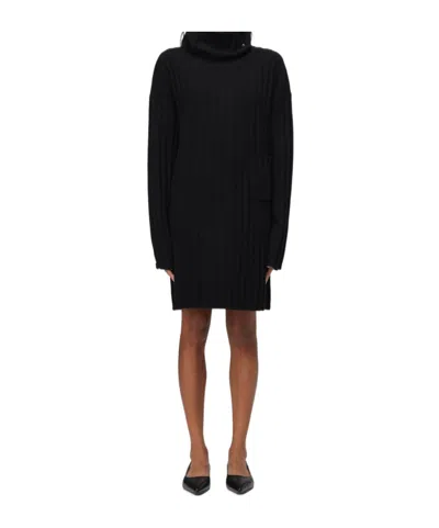 Liu •jo Roll-neck Knitted Mini Dress In Black