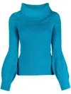 Liu •jo Roll-neck Puff-sleeve Jumper In Blue