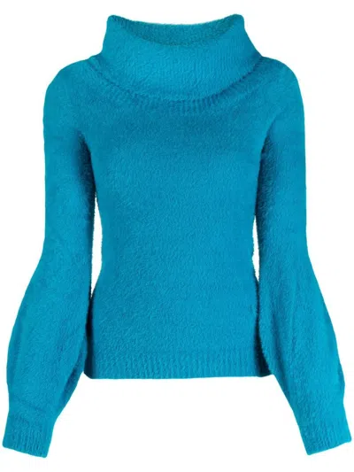 Liu •jo Roll-neck Puff-sleeve Jumper In Blue