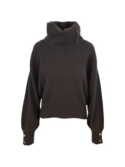 Liu •jo Roll-neck Button-cuff Sweater In Brown
