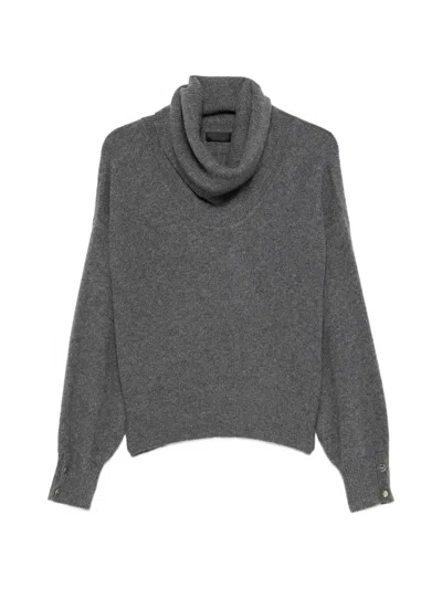 Liu •jo Roll-neck Button-cuff Sweater In Gray
