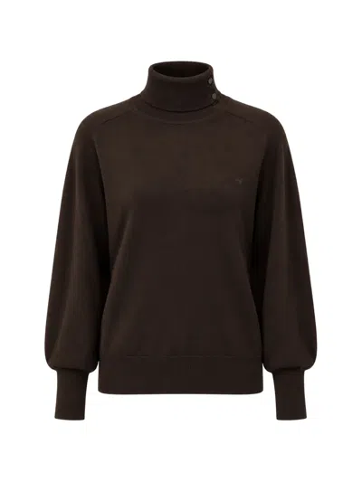 Liu •jo Roll-neck Button-detail Sweater In Brown