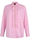 Liu •jo Liu Jo Rhinestone-embellished Striped Blouse With Ruffled Details In Pink