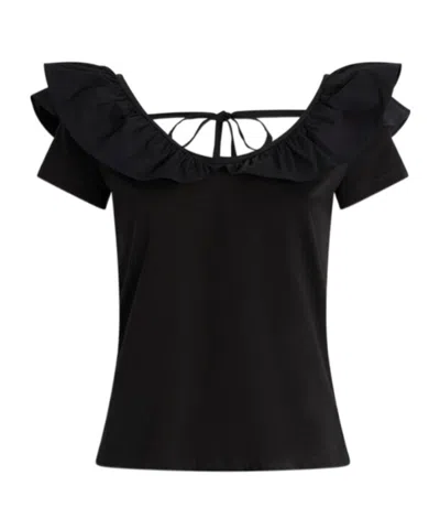 Liu •jo Ruffled Cotton T-shirt In Black