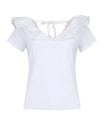 LIU •JO LIU JO POPLIN RUCH V-NECK T-SHIRT