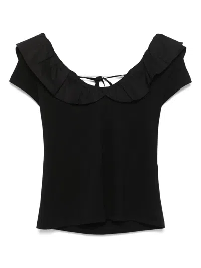 Liu •jo Ruffled Cotton T-shirt In Black