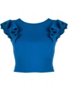 Liu •jo Ruffled Crop Knitted Top In Blue