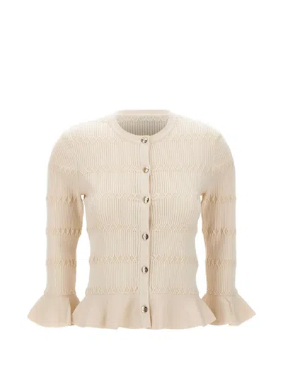 Liu •jo Ruffled-cuff Buttoned Cardigan In Neutral