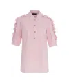 Liu •jo Liu Jo Ruffled Detail Striped Shirt With Rounded Hem In Pink