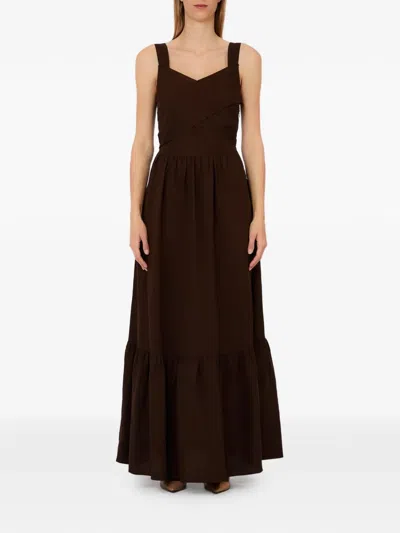 Liu •jo Ruffled Maxi Dress In Brown