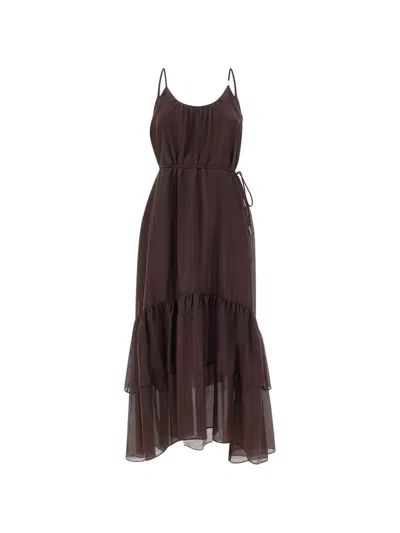 Liu •jo Ruffled Muslin Dress In Brown