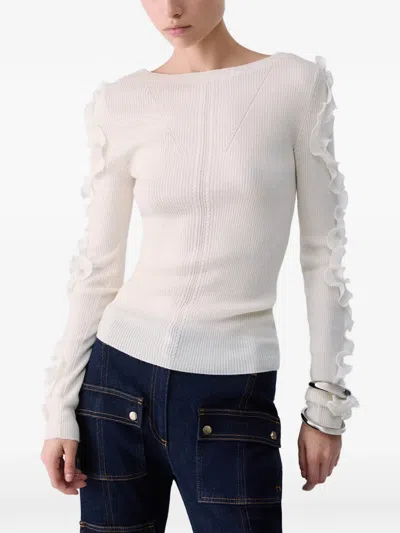 Liu •jo Ruffled Openwork Sweater In White