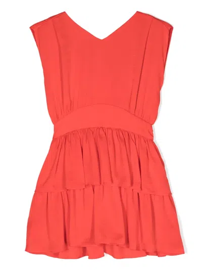 Liu •jo Kids' Ruffled V-neck Sleeveless Dress In Red