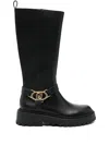 Liu •jo Mid-calf Black Boots With Gold-tone Buckle In Black