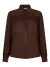 Liu •jo Satin-insert Crepe Shirt In Brown