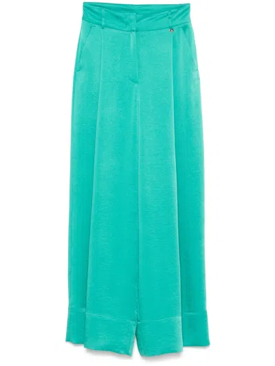 Liu •jo Satin Palazzo Pants In Green
