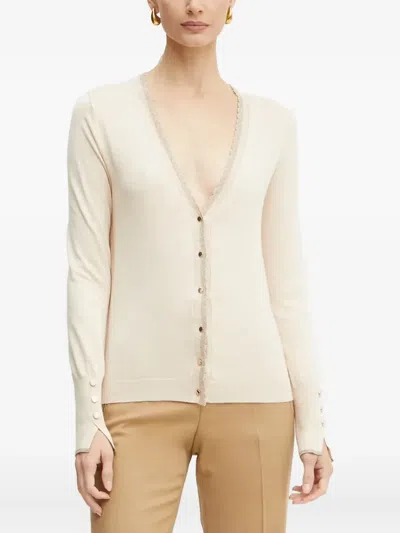 Liu •jo Scalloped-trim Button-fastening Cardigan In Neutral