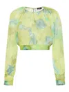 Liu •jo Watercolour-effect Cropped Blouse In Green