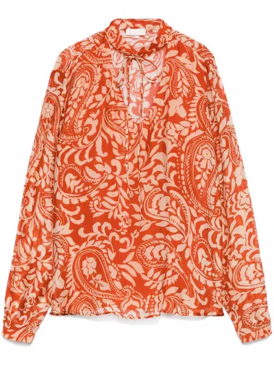 Liu •jo Liu Jo Semi-transparent Orange Blouse With Floral Pattern In Brown