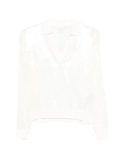 Liu •jo Liu Jo Sequined V-neck Knitted Sweater In White