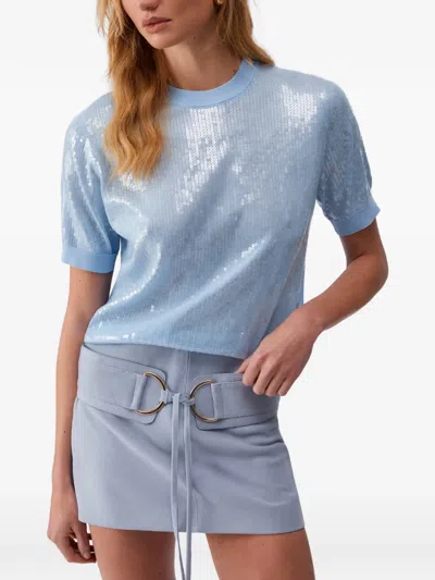Liu •jo Sequin-embelished Round-neck Blouse In Blue
