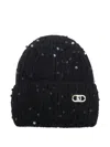 Liu •jo Sequin-embellished Logo Beanie In Black