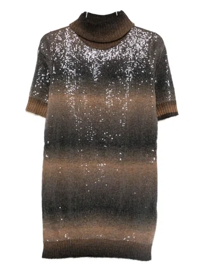 Liu •jo Pailletten-minikleid Mit Rollkragen In Brown