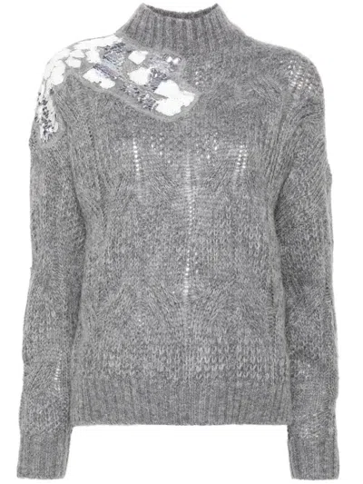 Liu •jo Sequin-embellished Sweater In Grey
