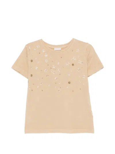 Liu •jo Sequin-embellished T-shirt In Brown