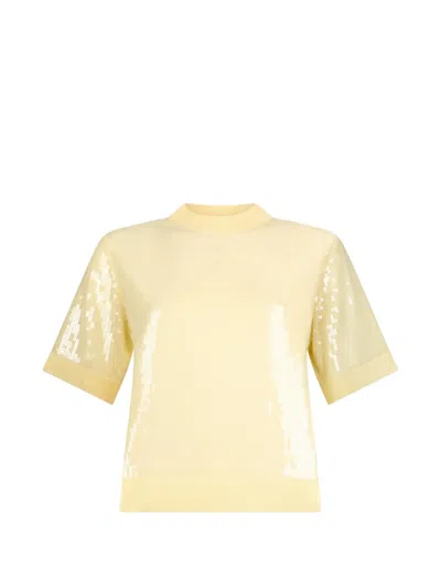 Liu •jo Sequin-embroidery Round-neck T-shirt In Yellow