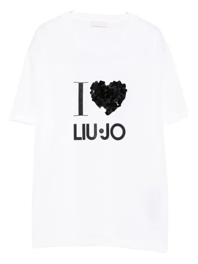 Liu •jo Sequin-heart T-shirt In White
