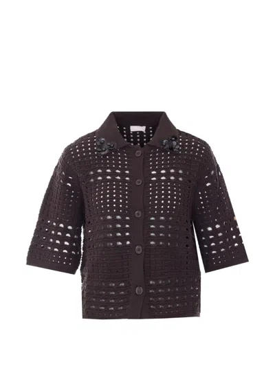 Liu •jo Sequin Knitted Cardigan In Brown