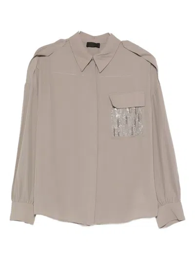 Liu •jo Sequin Pocket Shirt In Gray