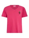 Liu •jo Sequin-strawberry V-neck T-shirt In Pink